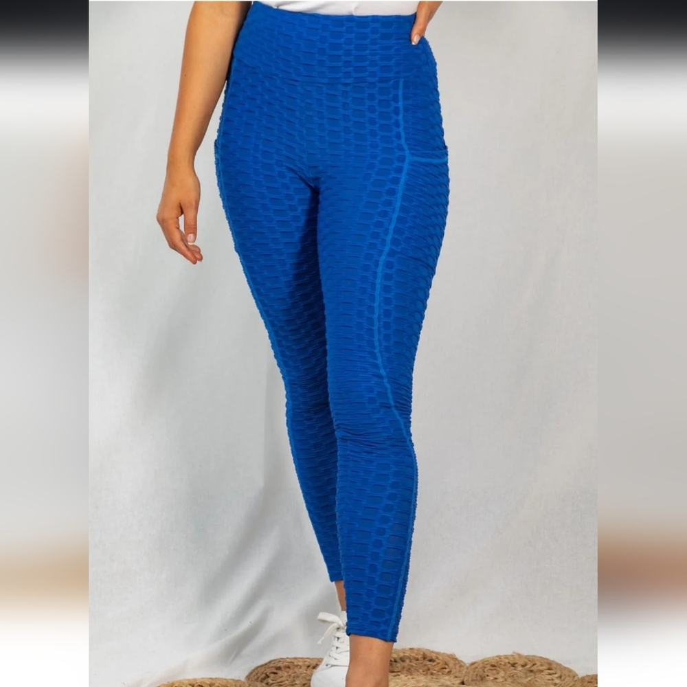 White Bircu Blue Textured Women's Leggings